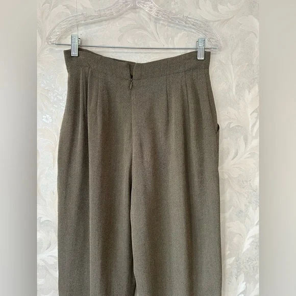 VTG Dana Buchman Brown Wool Pleated High Waist Pants Trousers Tapered Sz 8 - Picture 4 of 8